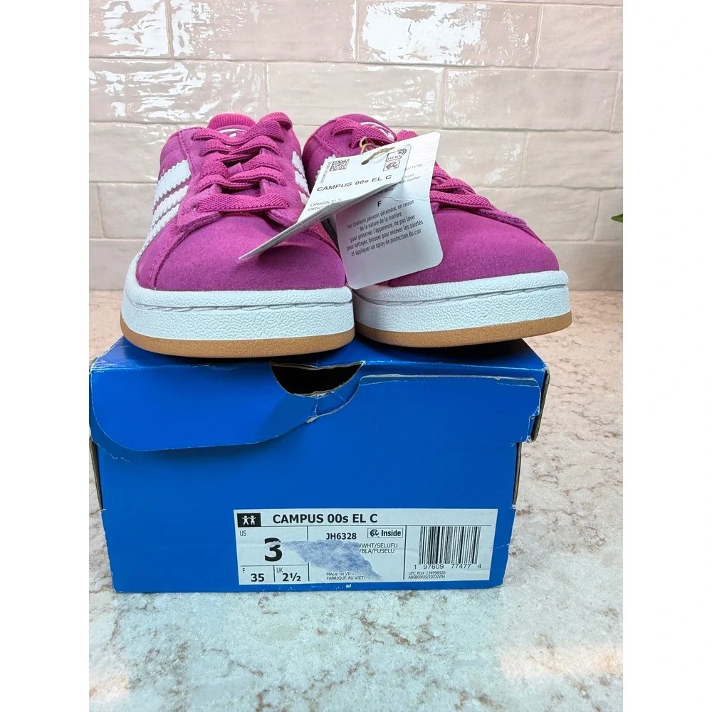 Adidas Originals Campus 00s EL C Kids Pink White Suede Sneakers JH6328 Size 3